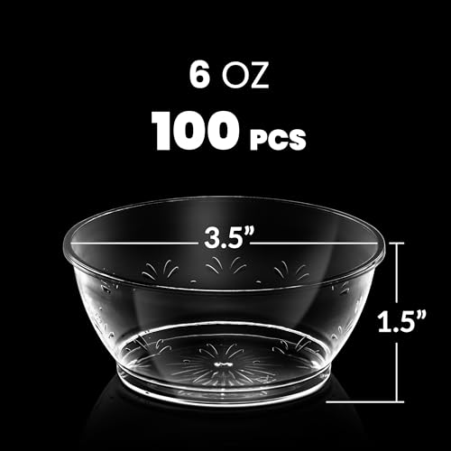 Clear Mini Plastic Bowls - 6 Oz Disposable Premium Hard Plastic Dessert Bowls for Serving, Weddings, Catering, Parties, Ice Cream, Salsa Home or Event Party Supplies